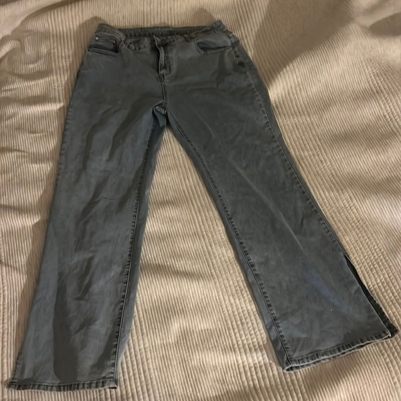 High Waist Split Jeans Wide Leg Denim Pant - Picture 2 of 5